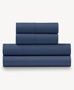 Комплект постельного белья из 4 предметов, 100% хлопковый сатин, плотность ткани 1200 нитей на дюйм, размер Queen Ella Jayne, темно-синий