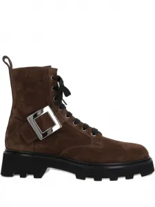 Ботинки на шнуровке с пряжками Roger Vivier, коричневый