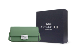 COACH Сумка через плечо Eliza Refined Calfskin, маленькая женская сумка-кроссбоди серебро и светло-зеленый