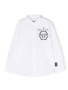 Рубашка с длинными рукавами и логотипом Philipp Plein Junior, белый
