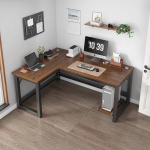 Угловой компьютерный стол Naijia 140x100 см, левый угол, цвет: североамериканский орех + черная рама