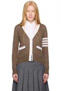 Шерстяной кардиган расслабленного кроя с 4 планками Thom Browne, цвет walnut