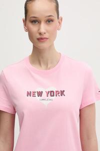 Хлопковая футболка Tommy Jeans, розовый