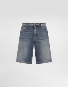 Джинсовые шорты светло-голубого цвета с эффектом варки и стрейчем Dolce & Gabbana, мультиколор