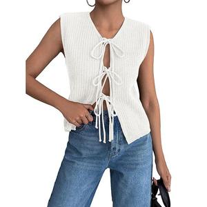 Женский жилет-свитер без рукавов с завязкой спереди Seoria, White