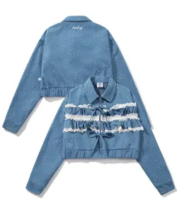 Джинсовая куртка HOOK для девочек - оригинал - с цветочным жаккардовым принтом (можно сочетать с другими вещами), цвет Blue