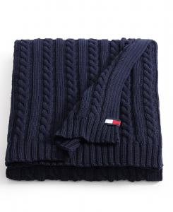 Плед из однотонной хлопковой вязки с косами, 70 x 50 дюймов Tommy Hilfiger, Dark Blue