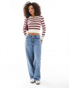 Cotton On Топ на пуговицах в стиле преппи через трикотажное поло в малиновую полоску