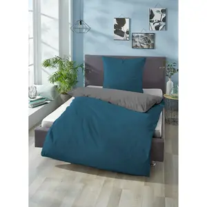 Двустороннее постельное белье Biberna «Alma», (3 шт.), высококачественное постельное белье качества Linon из 100% хлопка, постельное белье и наволочки на молнии, безопасное для кожи, STANDARD 100 от OEKO-TEX и сертификат Made in Green, цвет kobalt