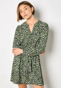 Платье-Рубашка мини с анималистическим принтом икат и завязками Apricot, Green