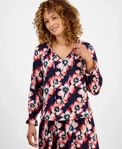 Женский топ с блестящим люрексом и принтом JM Collection, мультиколор