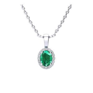Ожерелье из стерлингового серебра с овальным камнем 1 карат и бриллиантом в форме ореола на цепочке длиной 18 дюймов Superjeweler, изумрудный