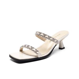 ZHR Тапочки-слайды женские бежевые/серебристые