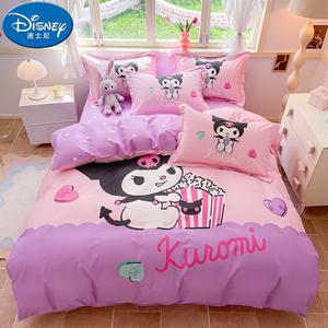 Disney Комплект постельного белья, 150x200 см, простыня, пододеяльник, наволочки, цвет Popcorn Kuromi, хлопок