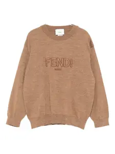 Свитер с вышитым логотипом FENDI KIDS, коричневый