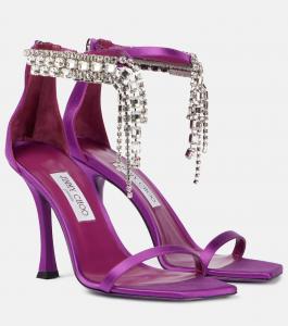 Босоножки Verity 100 из декорированного атласа Jimmy Choo, Pink Violet