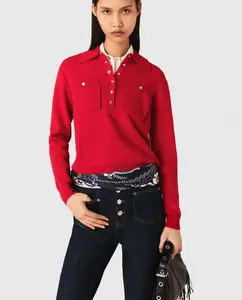 Женский джемпер с воротником-поло и вышивкой Maje, красный