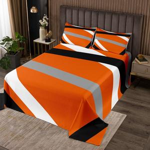 Erosebridal Оранжево-серо-черный полосатый комплект постельного белья в современном абстрактном стиле с геометрическими линиями, Orange Gray Black