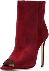 Элегантные женские ботильоны на высоком каблуке с острым носком XYD, из искусственной замши, с открытым носком, Red