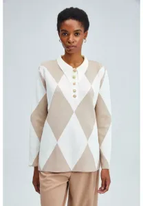 Джемпер-Туника с воротником-поло и ромбовидным узором Touché Privé, Beige