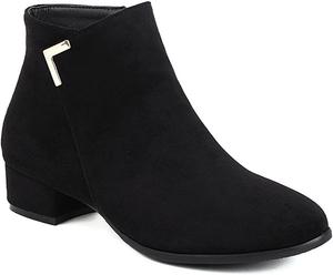 Женские ботильоны на осень и зиму из матовой замши с боковой молнией, заостренным носком и металлическим элементом COMFASH, Black