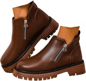 Женские челси с массивной подошвой, ботильоны на щиколотку, износостойкие и нескользящие кожаные туфли, подходящие для вечеринок на открытом воздухе и офиса Generic, Brown