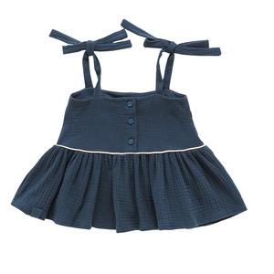 Детский топ с баской и завязками Omamimini, темно-синий
