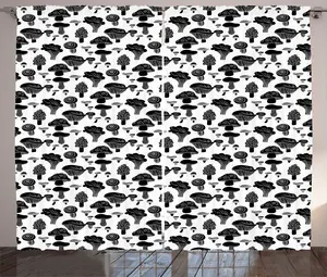 Штора ABAKUHAUS Грибная в деревенском стиле, монохромная, Лесная еда, присборенная штора из тесьмы для спальни с петлями и крючками, 280 x 225 см, цвет: антрацитовый серый и белый Abakuhaus