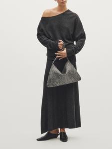 Большая плетеная сумка через плечо из кожи наппа Massimo Dutti, серый