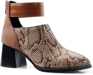 Женские ботильоны VOKLIN в западном стиле с зауженным носком, задней молнией и массивным средним каблуком, Brown-Velvet Lined