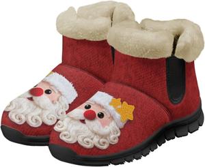 Зимние сапоги для женщин с противоскользящей подошвой, плотной подкладкой, теплые зимние ботинки для улицы, слипоны, короткие ботильоны Suhoaziia, Cute Santa Claus