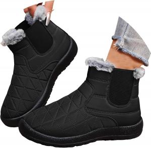 Женские водонепроницаемые зимние ботинки с меховой подкладкой, противоскользящие, на щиколотку, легко надеваются, для активного отдыха на улице, комфортные и теплые обувь Generic, Black