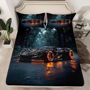 Erosebridal Детский комплект постельного белья Boys Sports Car с 3D принтом гоночных машин, черный спортивный дизайн, Black Green