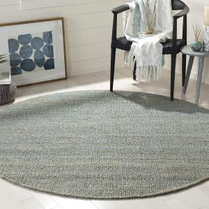 Ковер SAFAVIEH, 122 x 122 см, Natural Fiber Collection, Blue, ручной работы, бохо с бахромой, плетеный джут, идеален для помещений с высокой проходимостью в гостиной, спальне (NF368E)