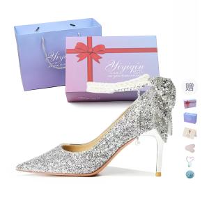 Take the Qin Стройные каблуки на шпильке 8 см женские серебристые в подарочной упаковке с жемчужной цепочкой, цвет Silver (Pearl Chain) 8cm[Gift Box Set](Gift Included)