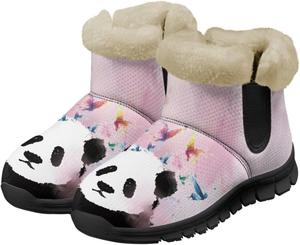 Женские зимние сапоги с милым животным принтом, теплые ботильоны до щиколотки, противоскользящие, водонепроницаемые, для улицы, размеры 36-41 Pointodoor, Watercolor Panda Colorful Butterfly