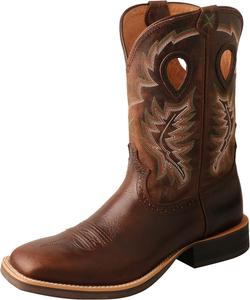 Ковбойские сапоги Twisted X Men's Ruff Stock Western с широким квадратным носком - Mrs0067, Distressed Saddle & Ruby