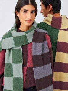 Шарф в клетку из переработанной шерсти Closed Loop Initiative John Lewis, Green/Blue