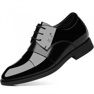 Мужские туфли KJ-736 черные на скрытой платформе 6 см, цвет KJ-736 Black Hidden Wedge 6cm Style