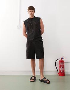 Короткие шорты для будней с отделкой бродери англе в оттенке «черный с оттенком»