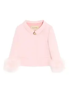 Пиджак с отделкой из перьев и украшением пуговицами Valentino Garavani, розовый