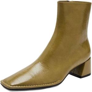 Женские классические ботильоны XYD с закрытым квадратным носком, низким массивным каблуком, боковой молнией, короткие ботинки для офиса, осень-зима, обувь для улицы, Olive