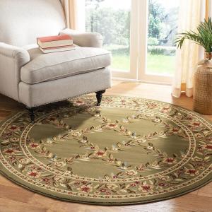 Ковер SAFAVIEH, 201 x 201 см, коллекции Lyndhurst - круглый, Green & Green, традиционный цветочный узор в виде решетки, не линяет и прост в уходе, идеален для помещений с высокой проходимостью в гостиной, спальне (LNH557-5252)