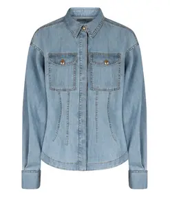 Рубашка из шелка и джинсовой ткани с контрастными швами. Elisabetta Franchi, синий