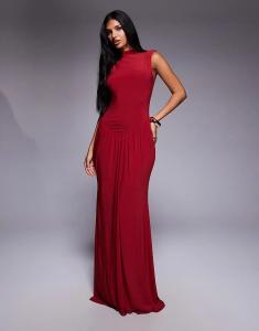 Платье макси ASOS DESIGN без рукавов с высоким воротом и рюшами