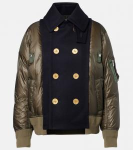 Двубортная пуховая куртка Sacai, Navy x Khaki