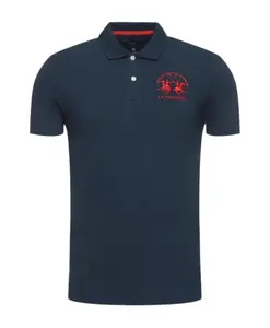 Хлопковая рубашка-поло с коротким рукавом La Martina, синий