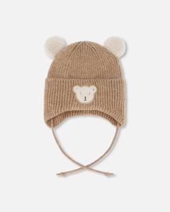 Детская зимняя вязаная шапка с ушками коричневая Deux par Deux
