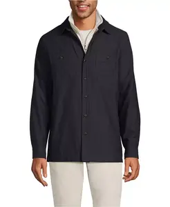 Мужская куртка-рубашка с подкладкой из вафельной ткани Lands' End, черный