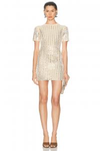 Мини-платье с пайетками по всей поверхности David Koma, Beige & Silver